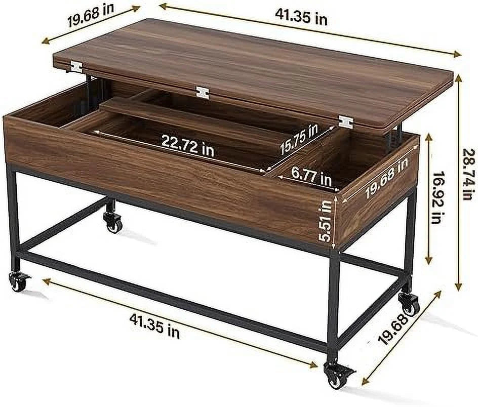Lift Top Folding Coffee Table with Drawer Metal Frame X16275