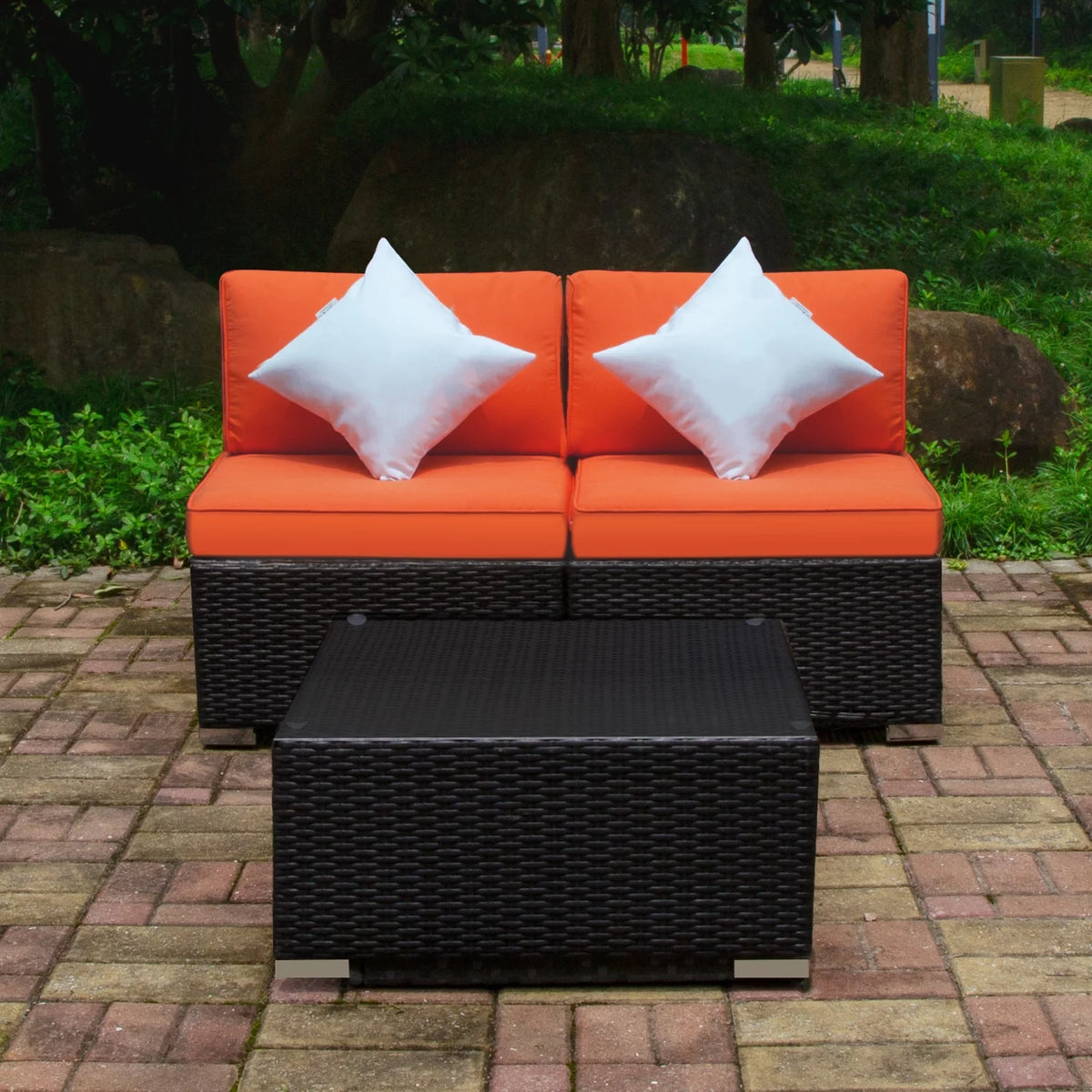 Orange 3 Piece PE Rattan Wicker Sofa Set N6658