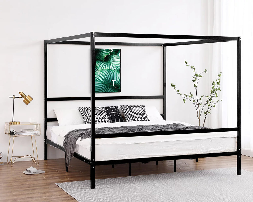 Black King Metal Canopy Bed Frame with Headboard K618854