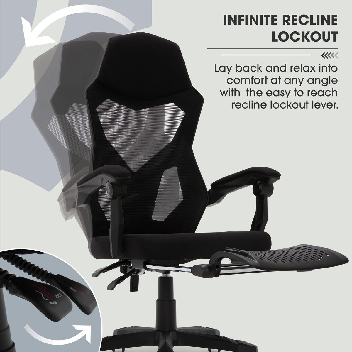 Black Fabric Gaming Office Chair with Extendable Leg Rest A3694