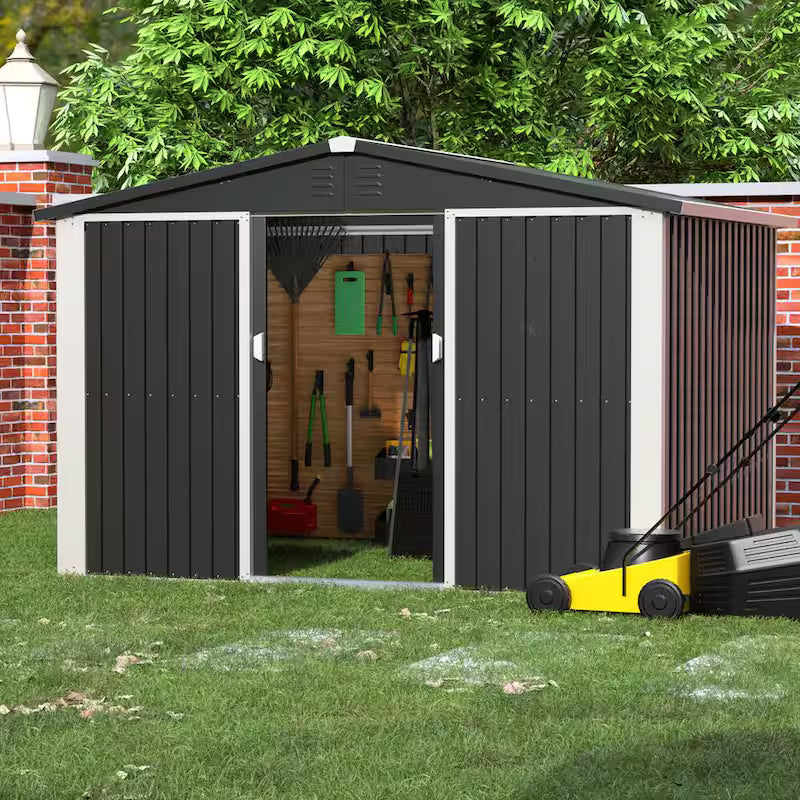 Black Metal Outdoor Storage Shed with Air Vents S921477