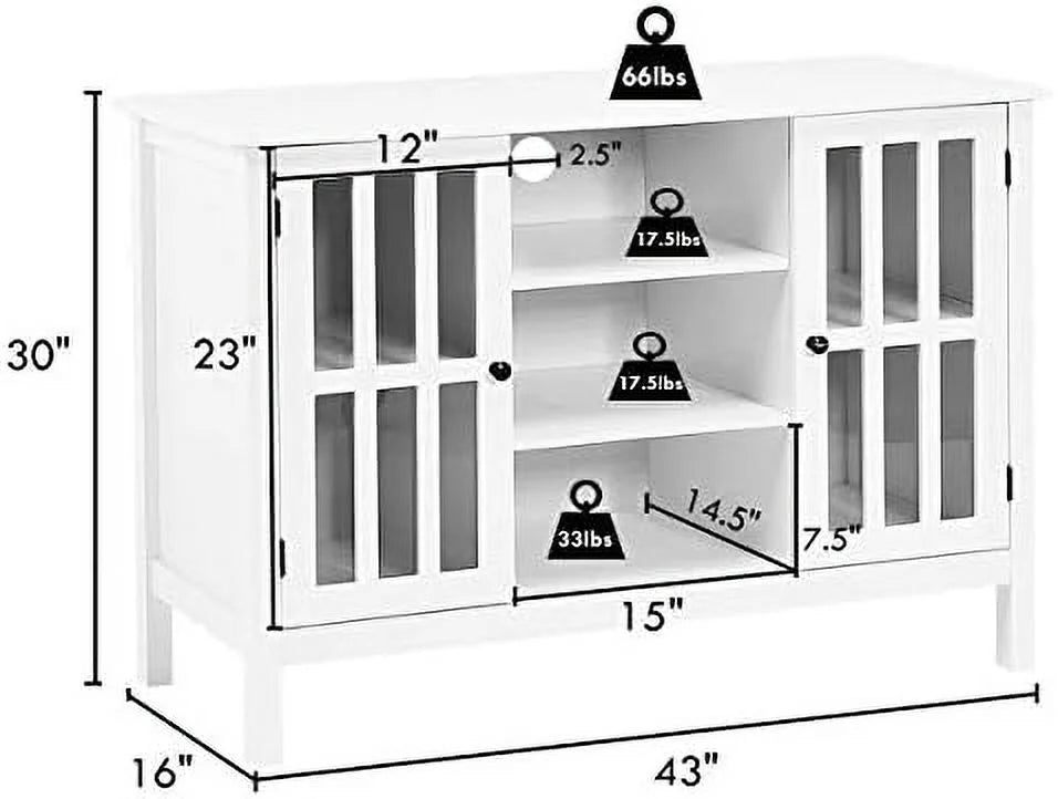 White Modern TV Stand up to 50 Inch with 2 Cabinets and 3 Open Shelves D829