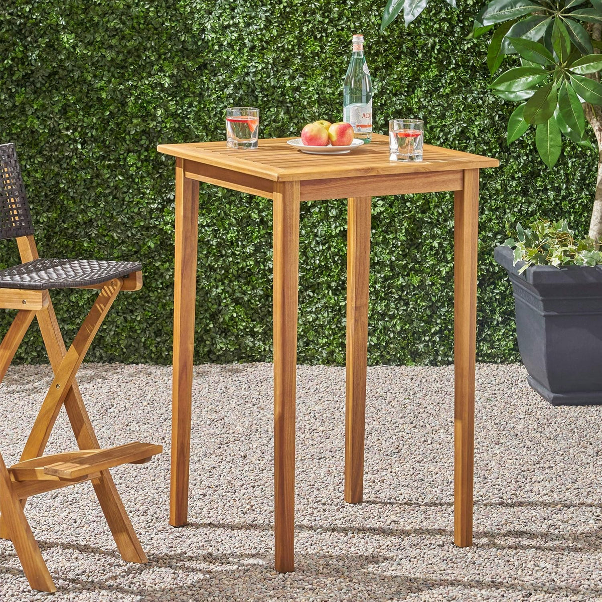 Acacia Wood Square Bar Table Teak Finish S312