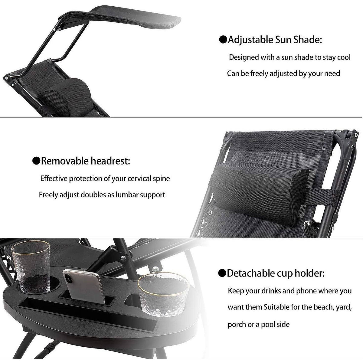 Zero Gravity Chair with Canopy and Cup Holder S782
