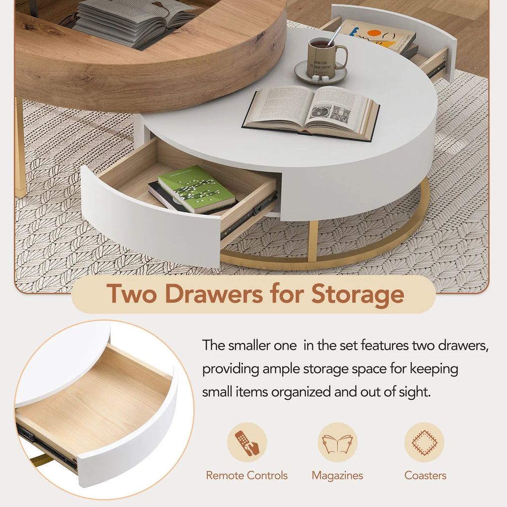 Round Lift-top Nesting Coffee Tables with 2 Drawers Q49693