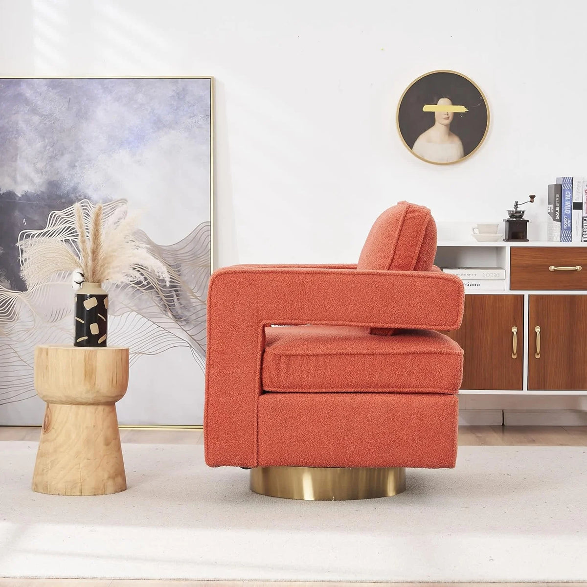 Orange Swivel Accent Chair with Pillow W504