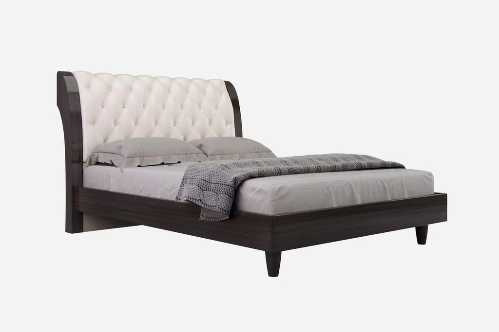 Wenge Beige Gloss Finish Tufted King Bedroom Set 3Pcs L984
