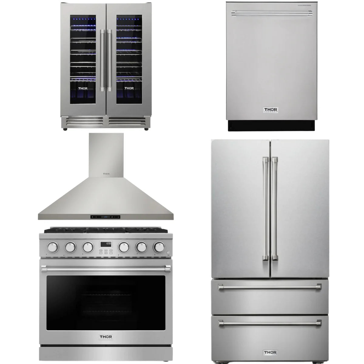 36 Gas Range, Range Hood, Refrigerator, Dishwasher and Wine Cooler G566441