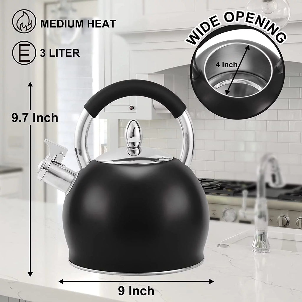 Stainless Steel Tea Kettle with Silicone Handle 3.2 Quart Black Q83294