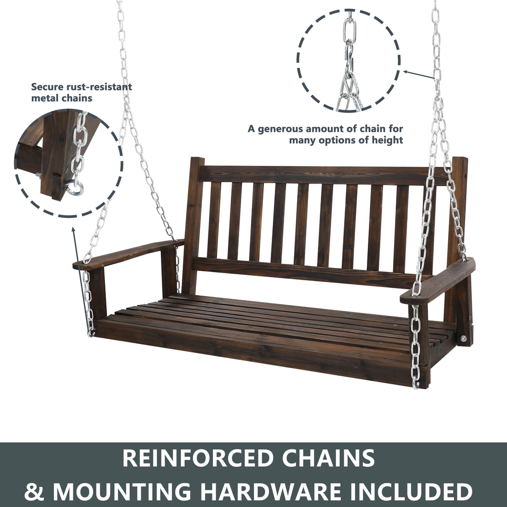 Wooden Porch Swing 4ft with Chains 2-person Swing Bench H605360