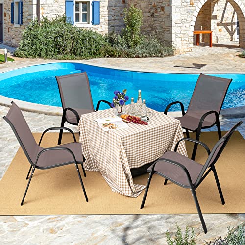 4 Pieces Stackable All Weather Patio Dining Chairs Set with Armrests W969938