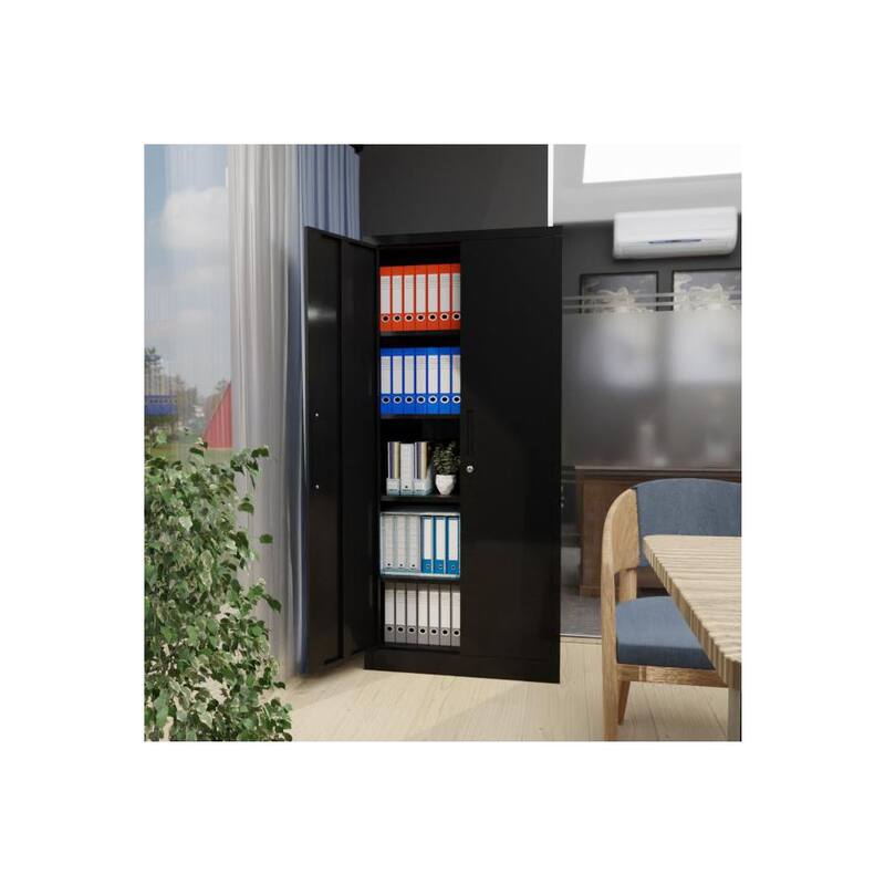 Black Metal Garage Storage Cabinet with Double Handle I30549