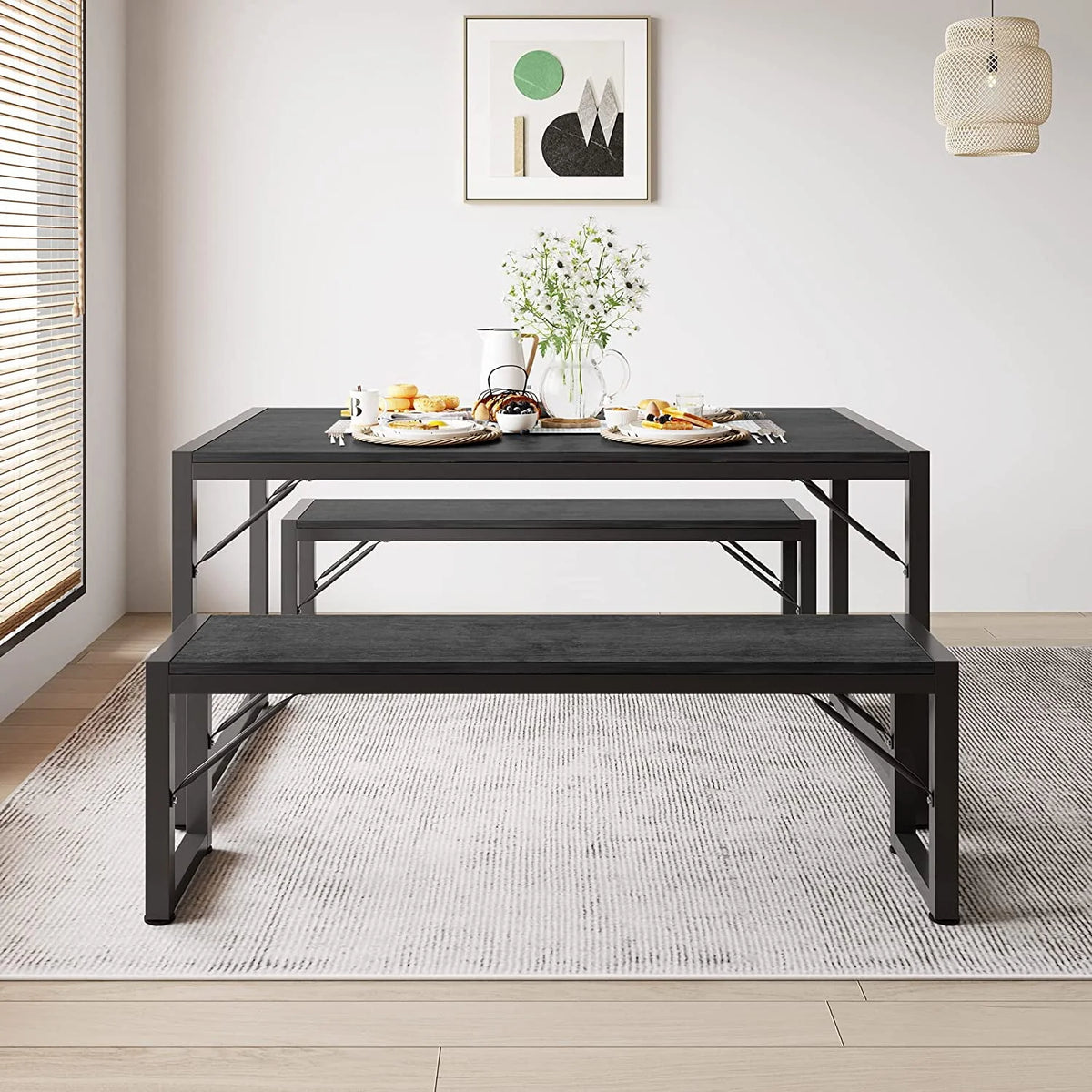 Black Modern Dining Table and Chairs for 4 D28891