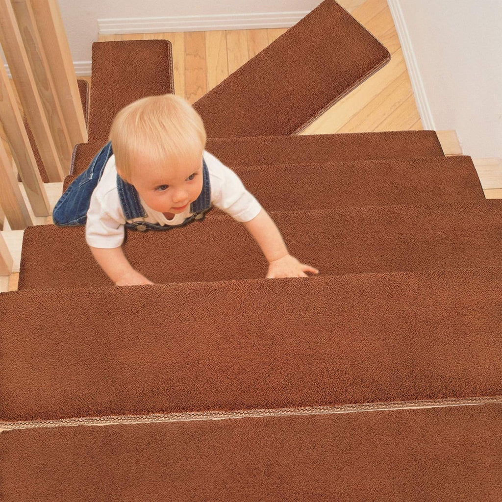 Green 14 Pieces Non-Slip Washable Carpet Stair Treads Set A363
