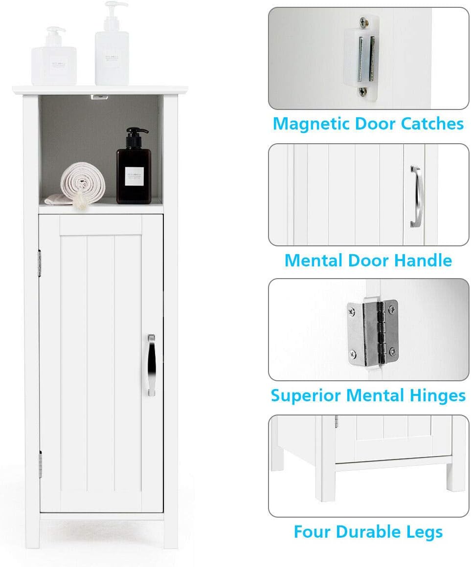 White Bathroom Floor Storage Cabinet with Single Door Adjustable Shelf J187030
