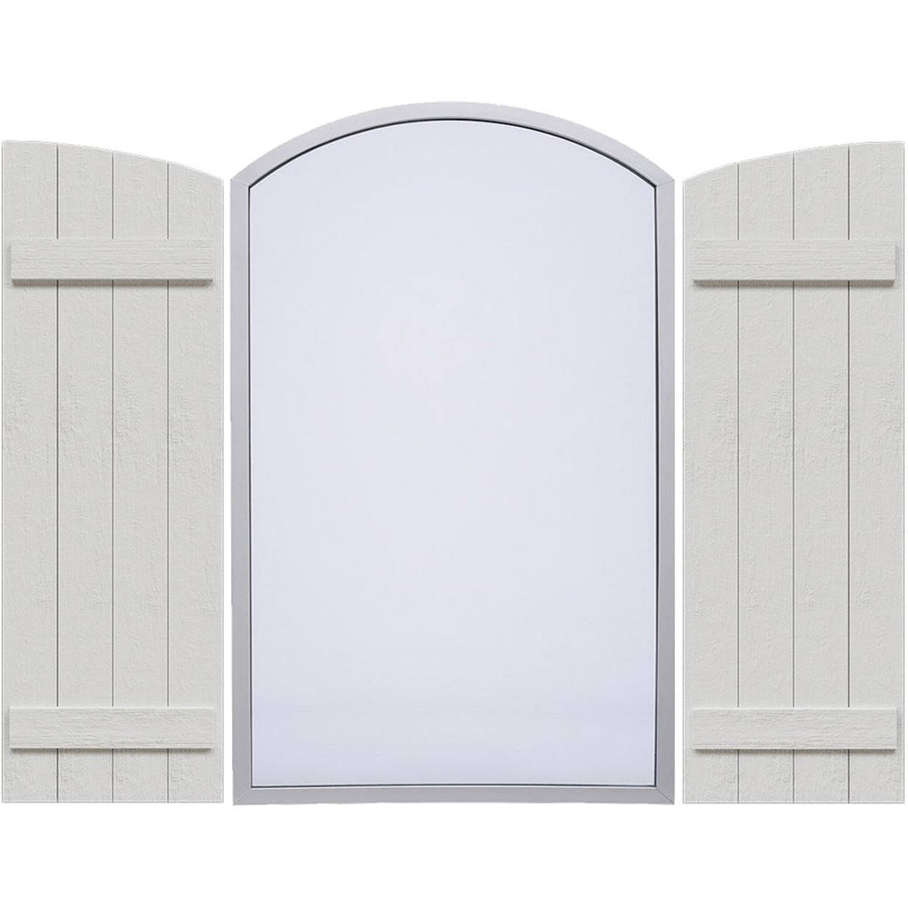 Rustic Faux Wood Shutters with Elliptical Arch Top F551332