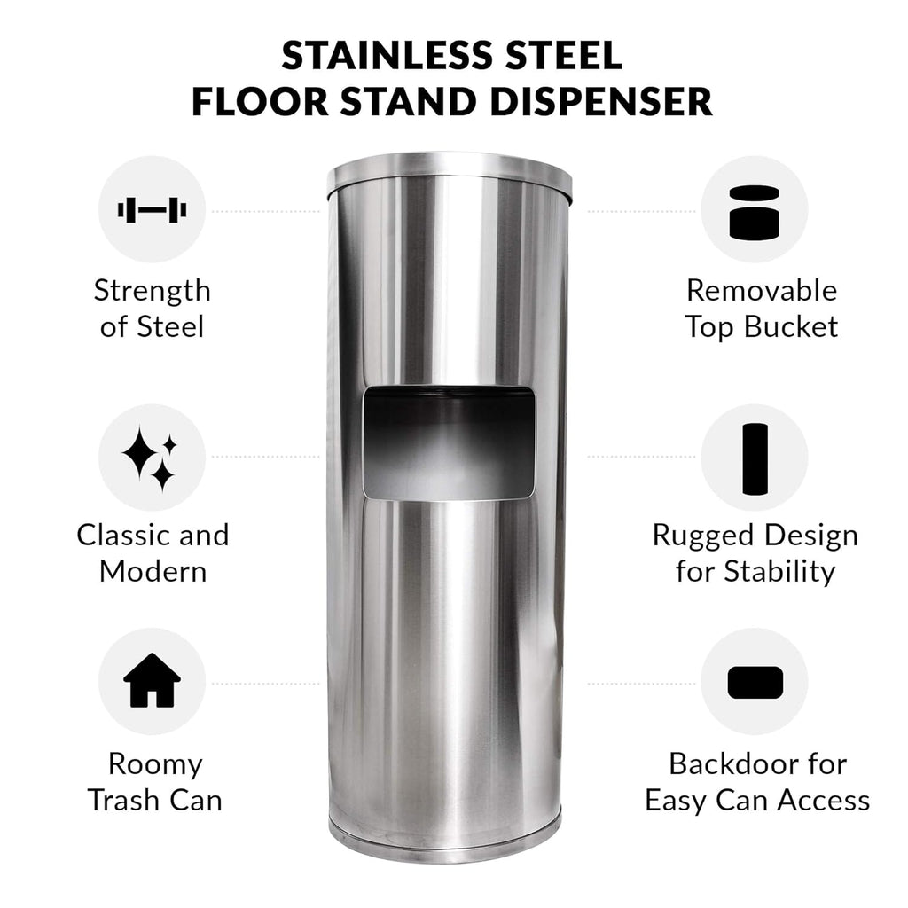Stainless Steel Floor Stand Wipe Dispenser with Built-in Trash Can N399