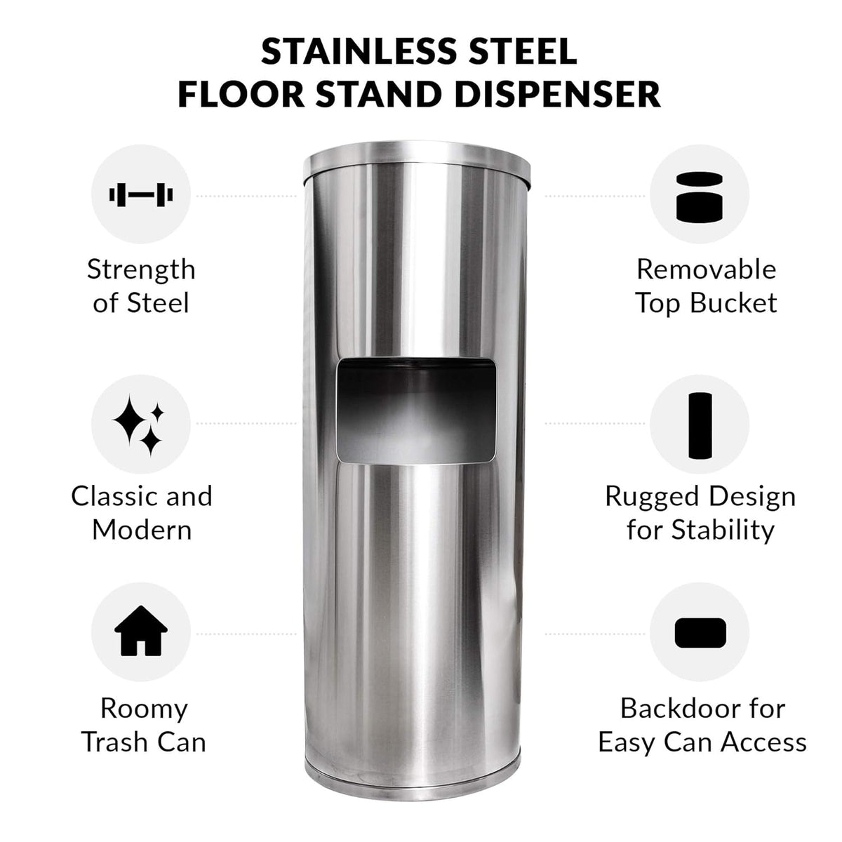 Stainless Steel Floor Stand Wipe Dispenser with Built-in Trash Can N399