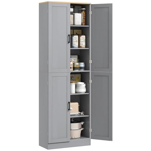 67" Distressed Black 4-Door Kitchen Pantry Cabinet T8082