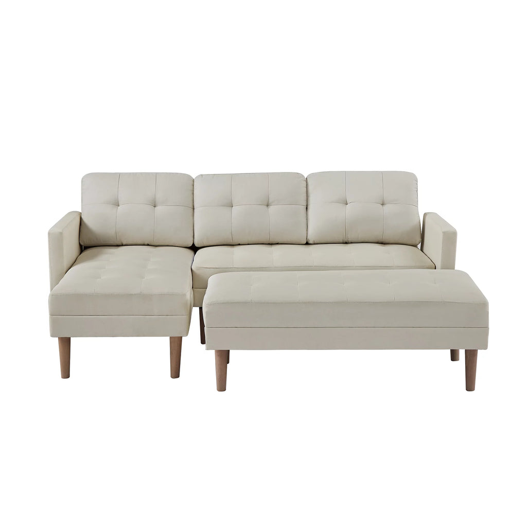 Beige L-shape Sectional Sofa Bed with Ottoman Bench Y65003