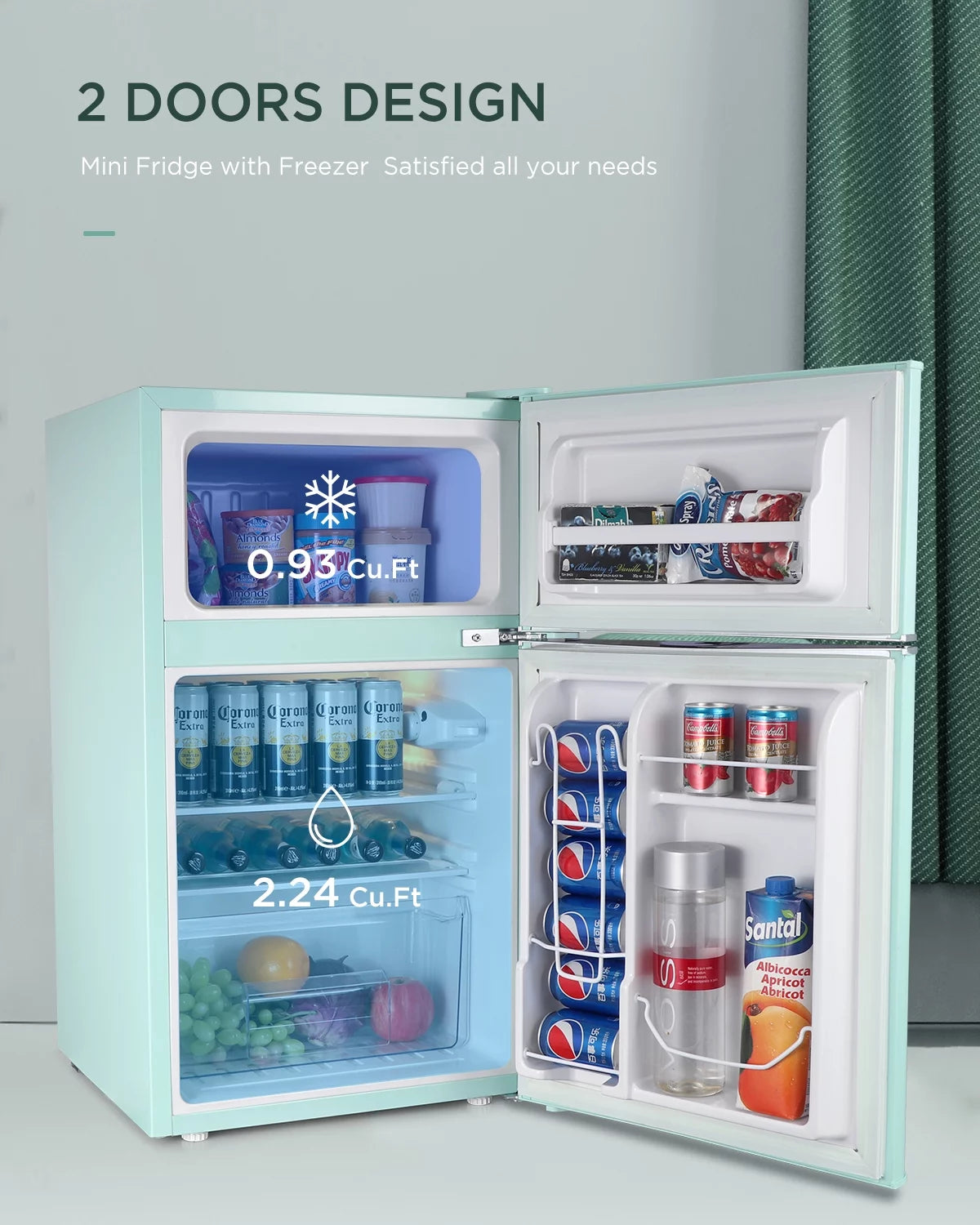 3.2 Cu ft Compact Mini Refrigerator Green Y850123