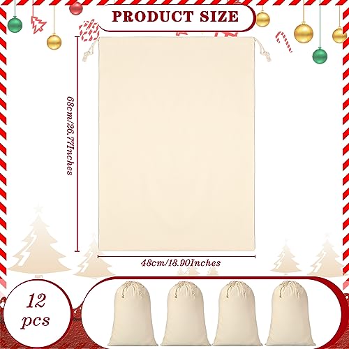 12 Pcs Christmas Sack with Drawstring Cotton Laundry Bag L54075