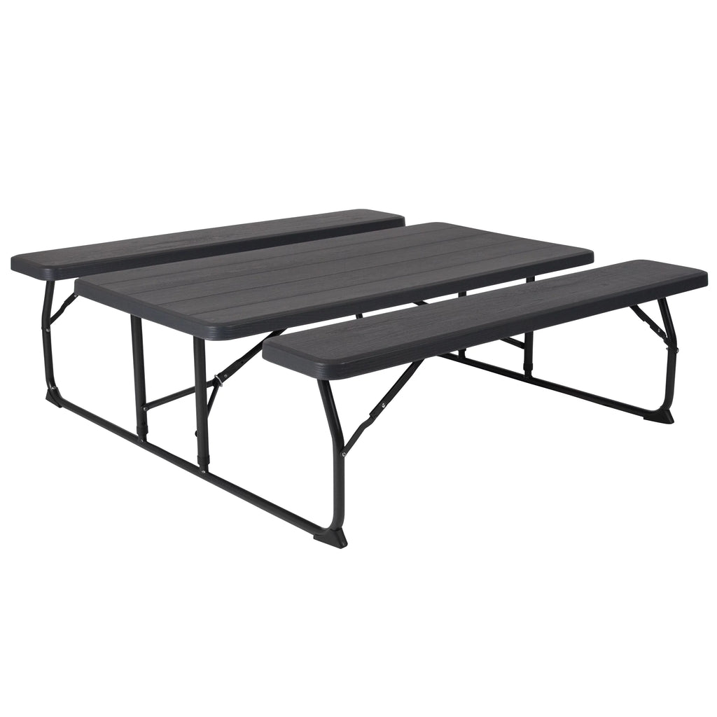 Charcoal Wood Grain Folding Picnic Table and Benches K706218