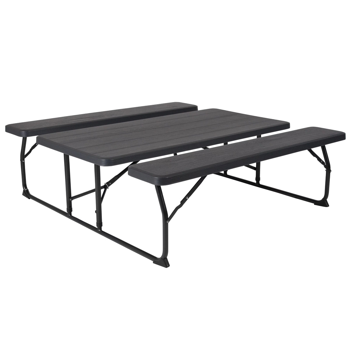 Charcoal Wood Grain Folding Picnic Table and Benches K706218