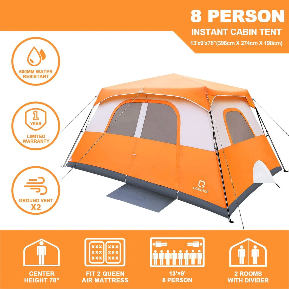 8 Person Instant Waterproof Camping Tent L1580