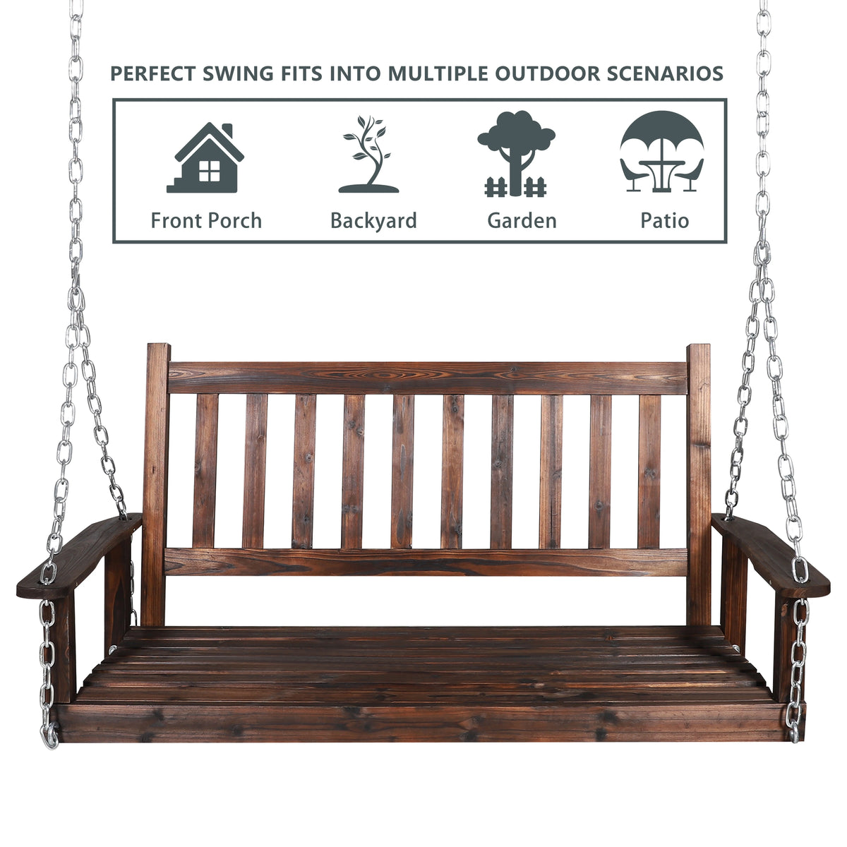 Wooden Porch Swing 4ft with Chains 2-person Swing Bench H605360