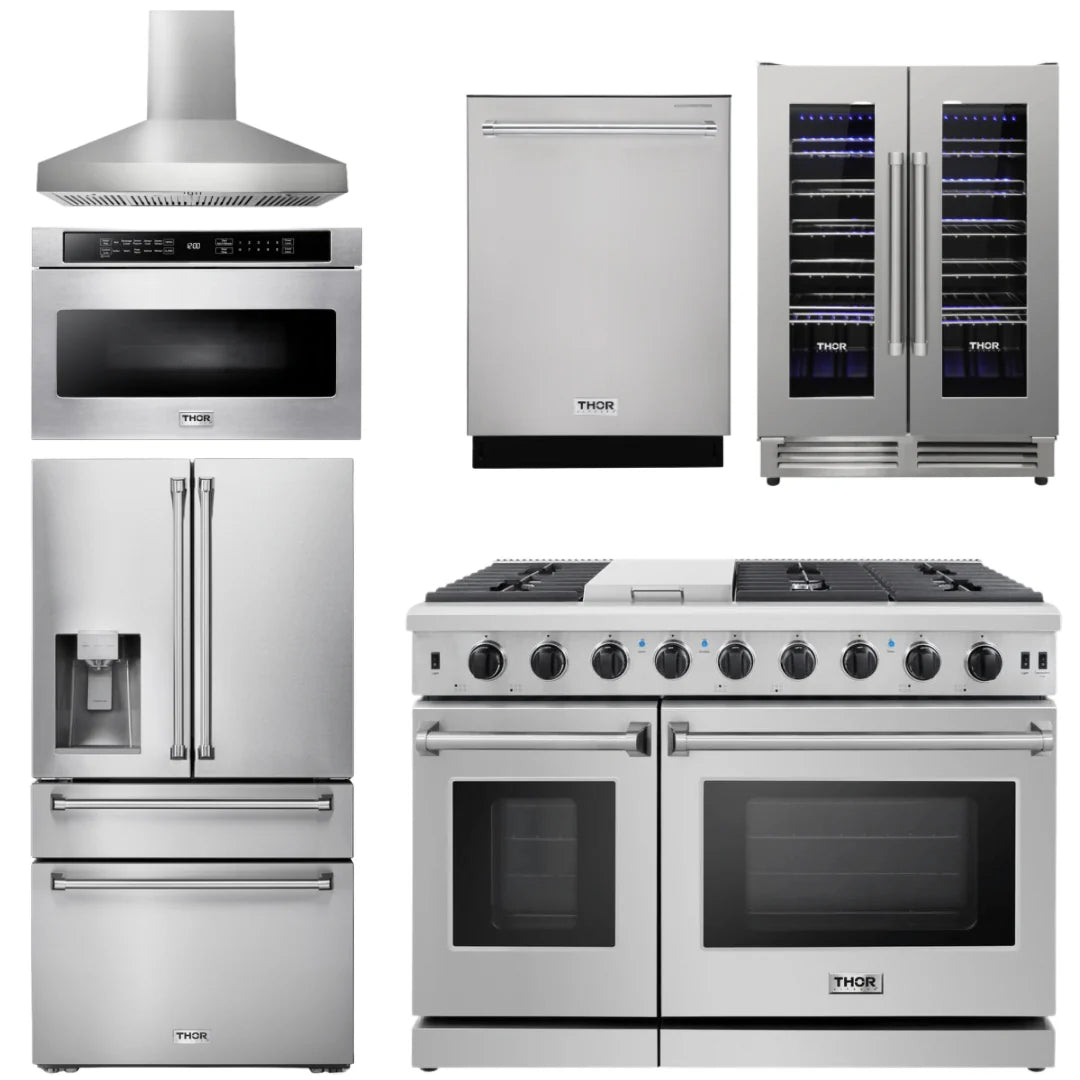 48 in. Gas Range, Range Hood, Refrigerator, Dishwasher, Wine Cooler, Microwave Y3688