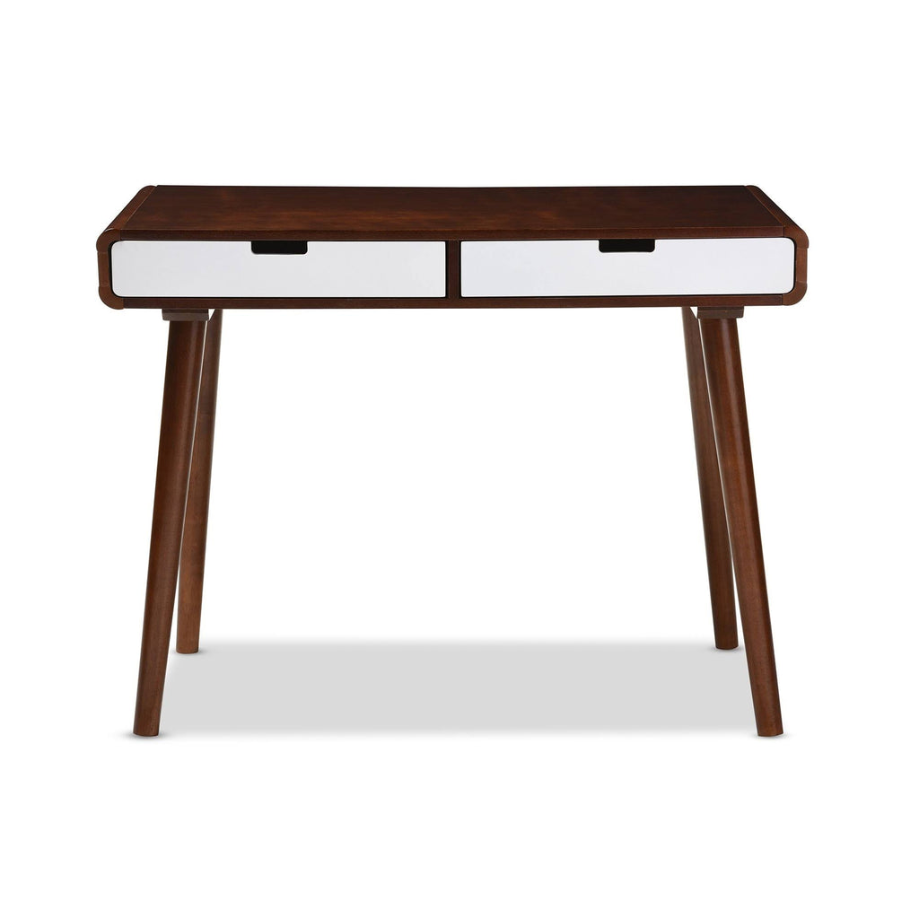 Dark Walnut and White 2-Drawer Wood Writing Desk A5769