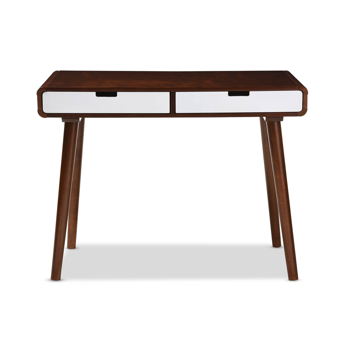 Dark Walnut and White 2-Drawer Wood Writing Desk A5769