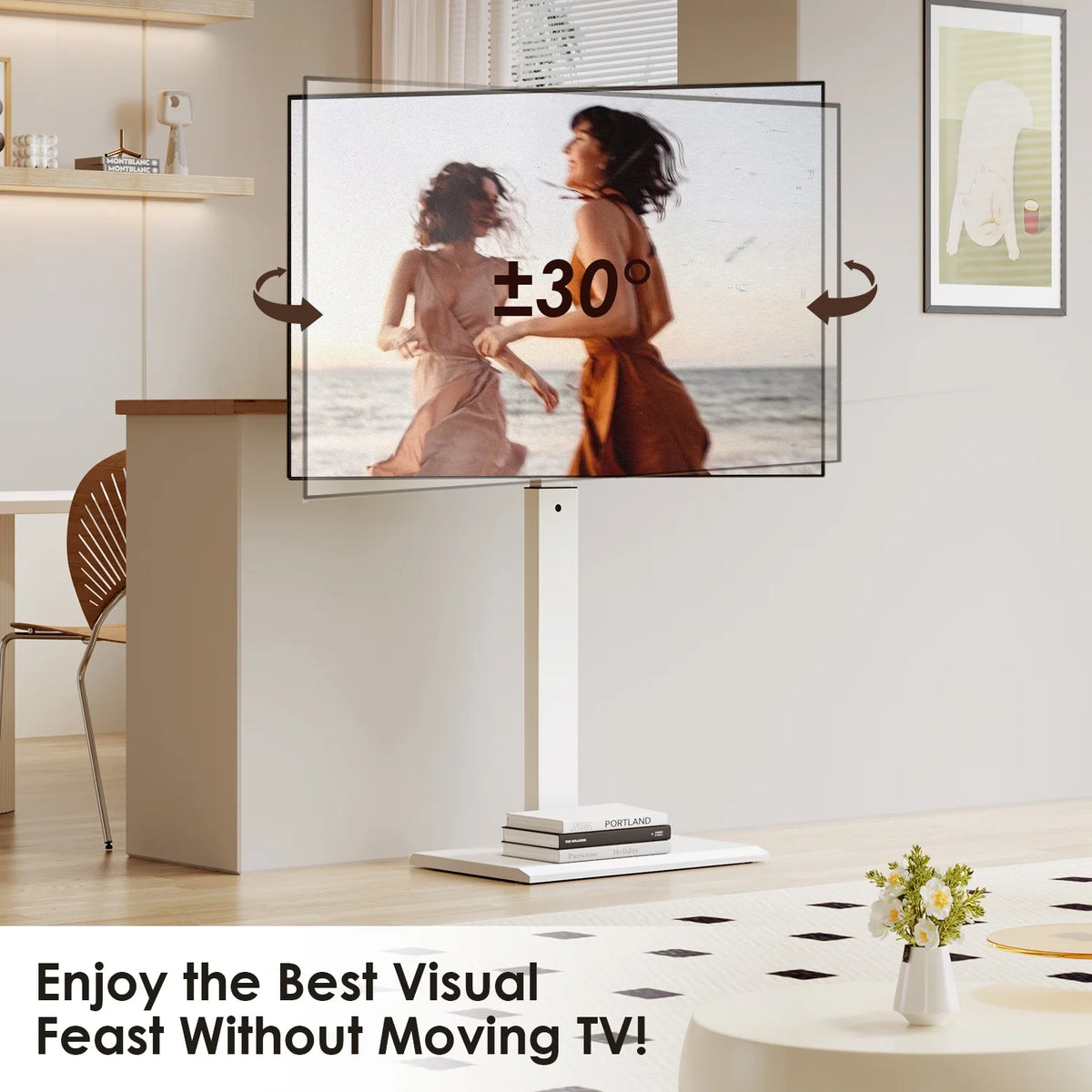 Iron Base Floor TV Stand for 32-75 Inch TVs with Adjustable Shelf, White P376221