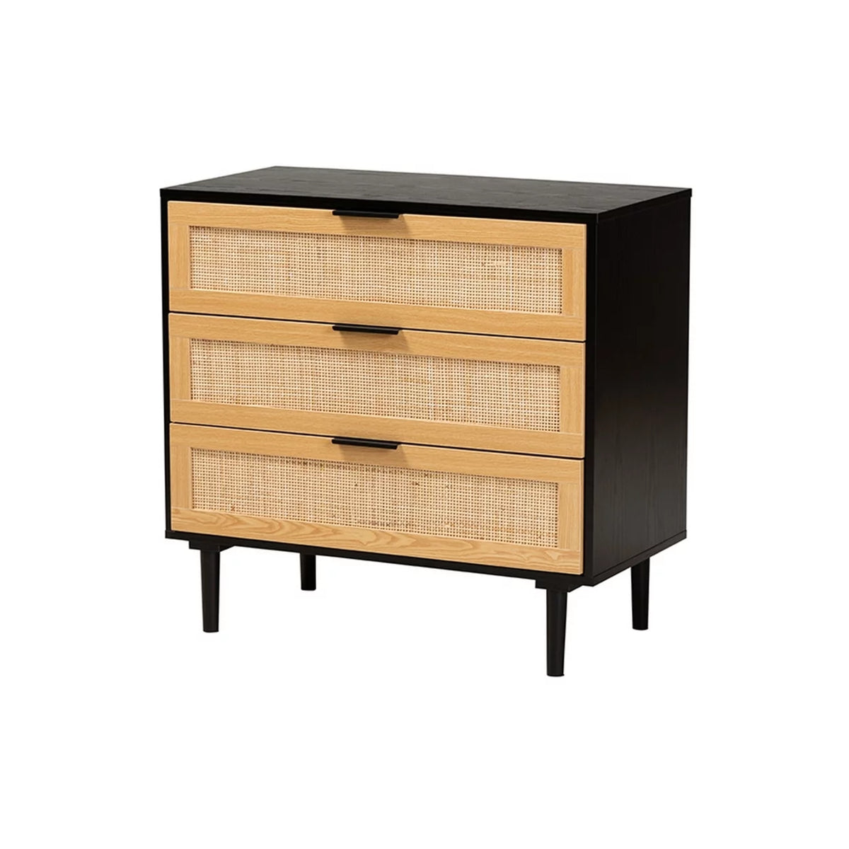 Espresso Brown Wood and Rattan 3-Drawer Dresser I4755