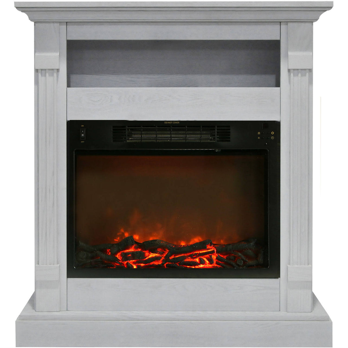 White Fireplace Mantel with Electronic Fireplace Insert J157