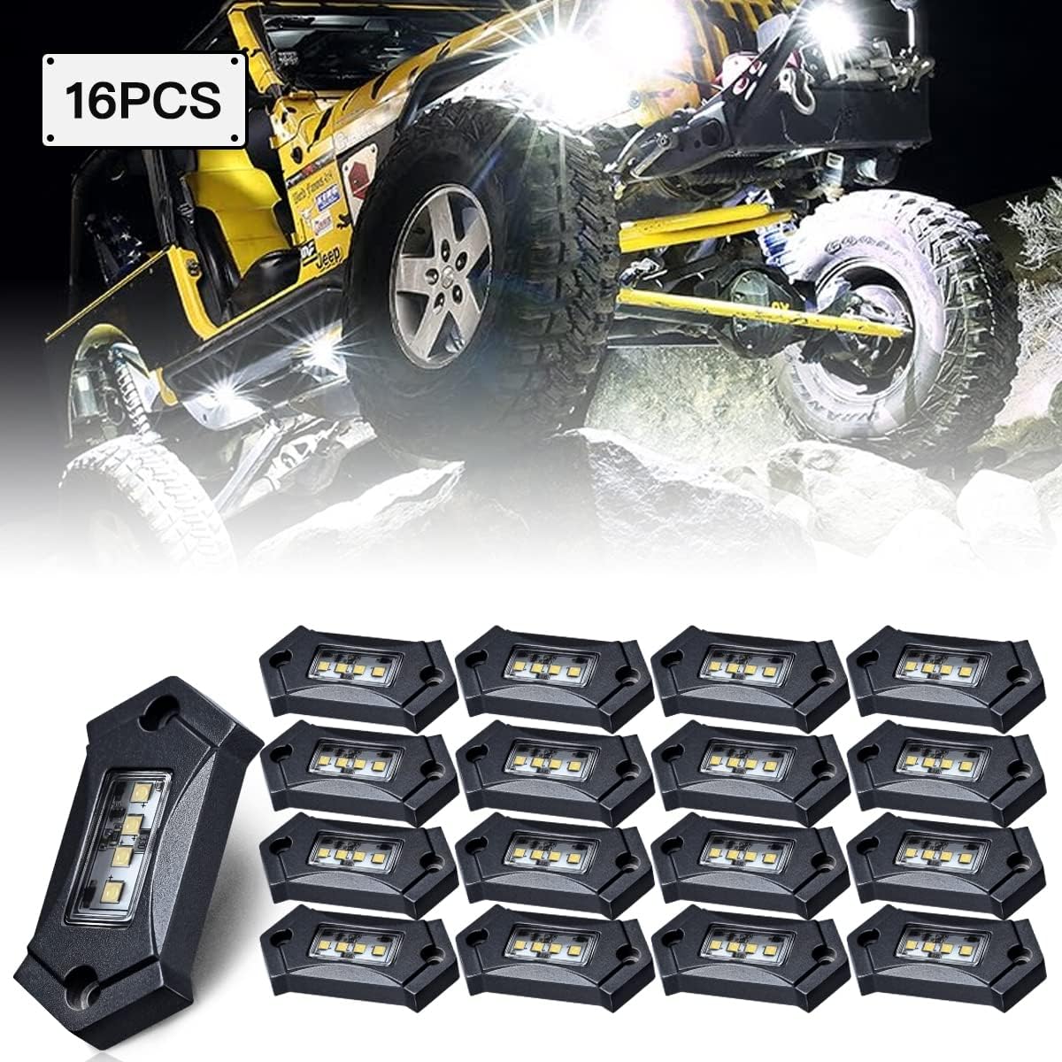 White 16Pods LED Rock Lights IP68 Waterproof E738