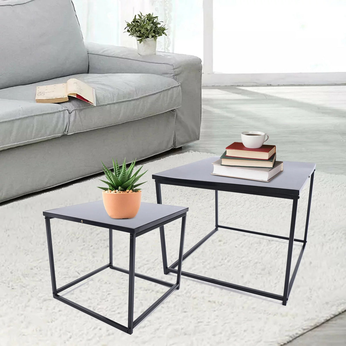 2pcs Black Metal Side Table G951294