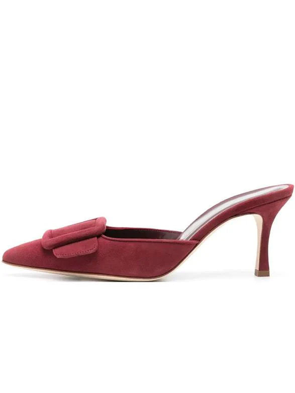 Cow Suede Belt Buckle Pointed Toe Stiletto Heel Pumps G676940