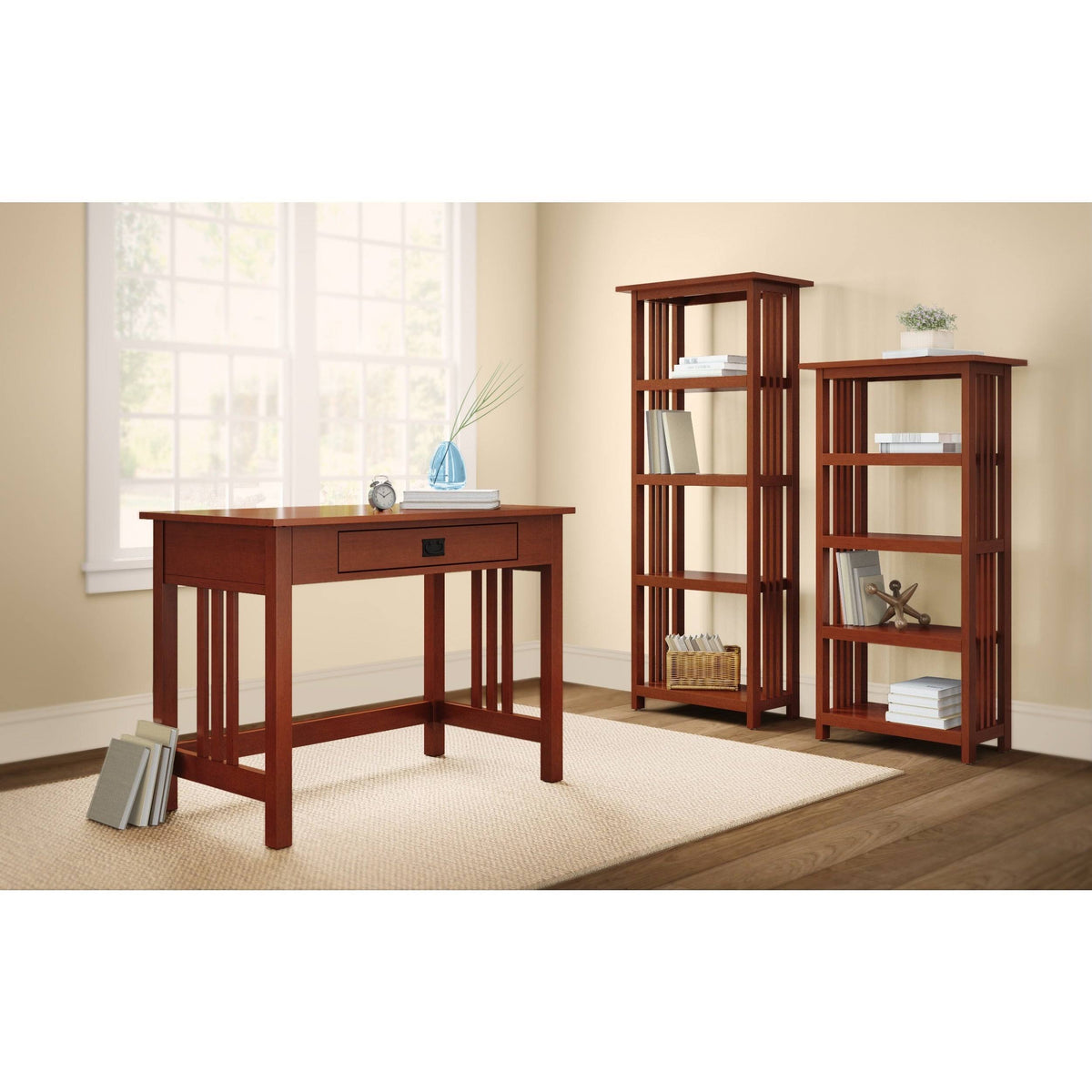 Cherry Wood 48-Inch Bookcase with 4 Shelves M15920