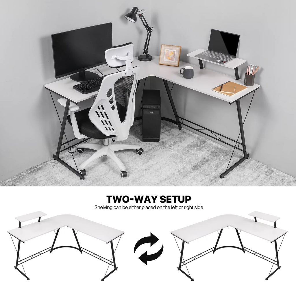 Computer Desk & Chair Set Adjustable Swivel Office Chair L Shaped Writing Table Workstation with Monitor Stand Red X77951