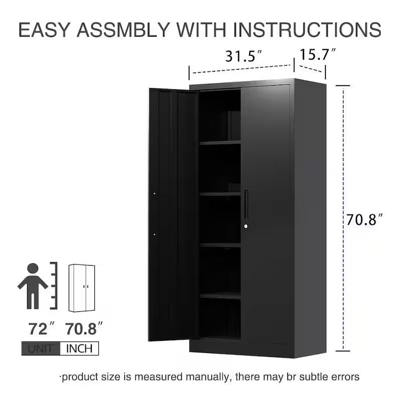 Black Metal Garage Storage Cabinet with Double Handle I30549
