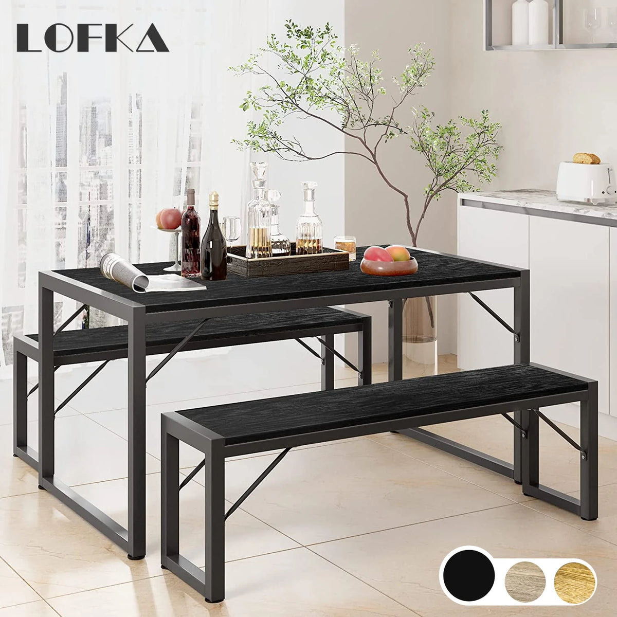 Black Modern Dining Table and Chairs for 4 D28891