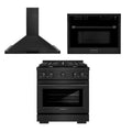 30 in. Gas Range, Range Hood, and Microwave Oven in Black Stainless Steel E924009