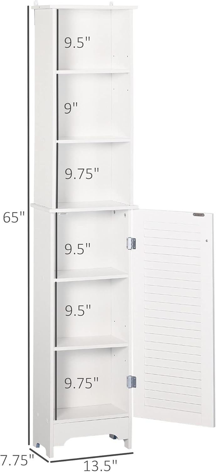 White Tall Bathroom Storage Cabinet with 3-Tier Shelf and Cupboard Z784804