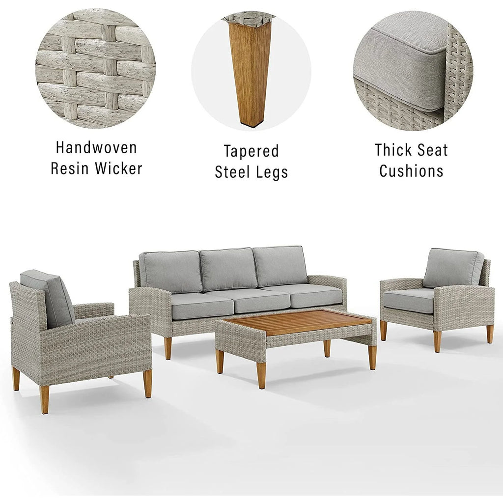 Gray 4Pc Sofa Set with Coffee Table and 2 Armchairs U558