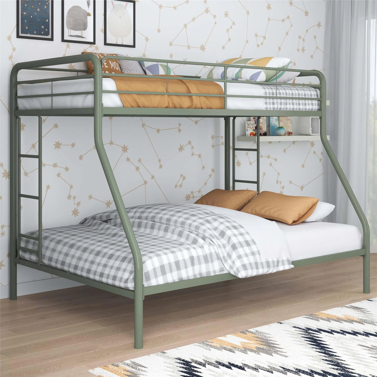 Black Twin over Full Metal Bunk Bed with Ladders J48683