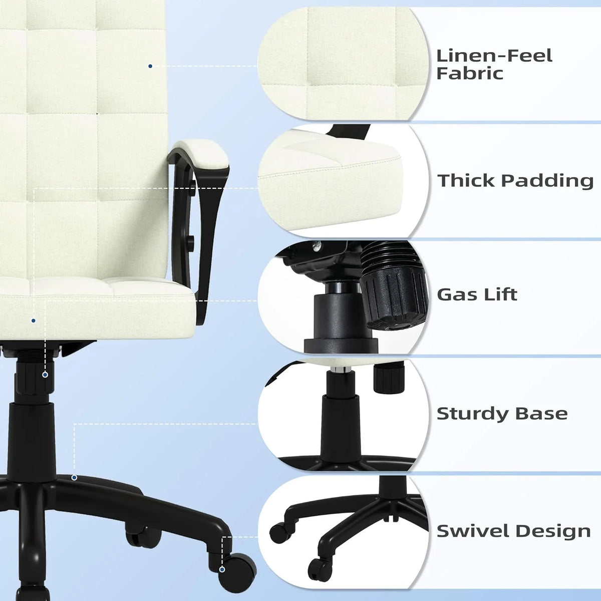 Cream White Fabric Office Chair with Arms F77256