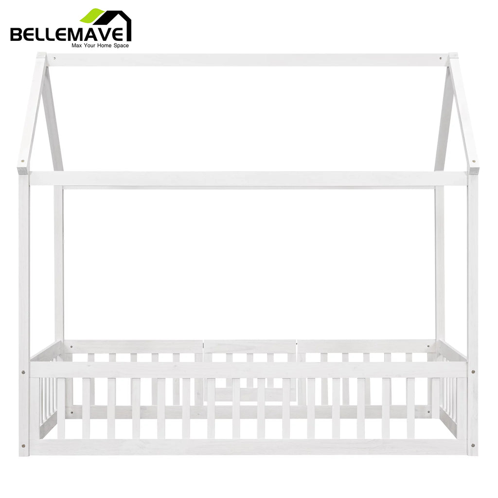 Twin House Floor Bed with Rails and Door D2338
