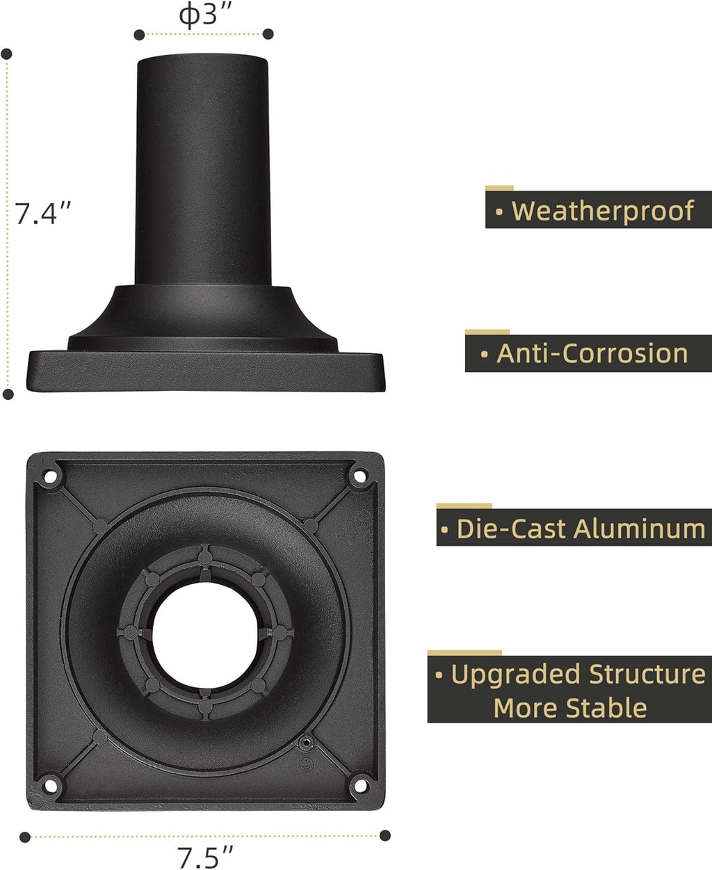 Black Cast Aluminum Pier Mount Base 2 Pack D277